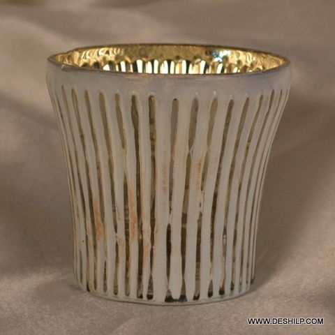 SILVER GLASS WHITE COLOR CANDLE HOLDER