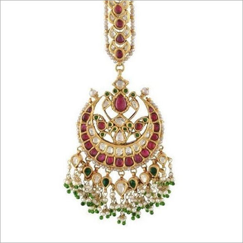 Ruby Stone Beaded Maang Tikka