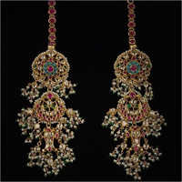 Ladies Antique Gold Kundan Earrings Set