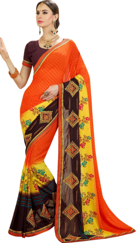 Georgette Orange Saree