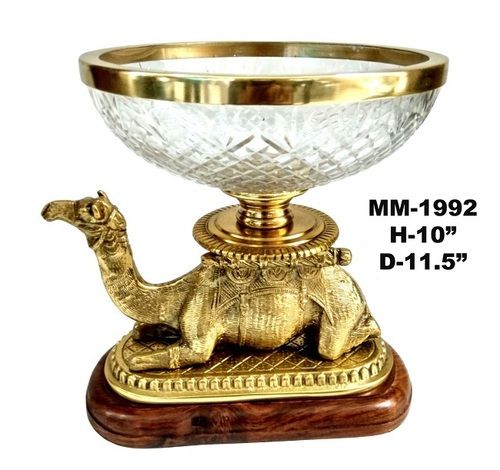 Brass Camel Collection Glass Bowl with wood Base