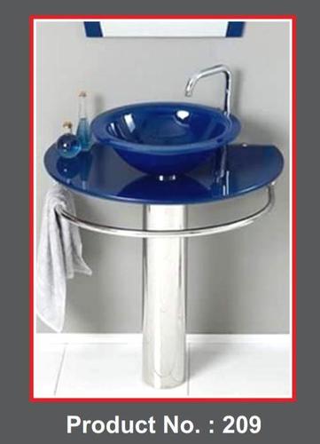 Glass Vanity Full Set - 21x24 Inches , Durable Blue Glass with Steel Stand, Floor Mounted Design