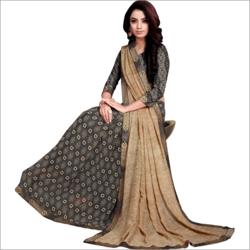 Grey And Yellow Fashionable Saree