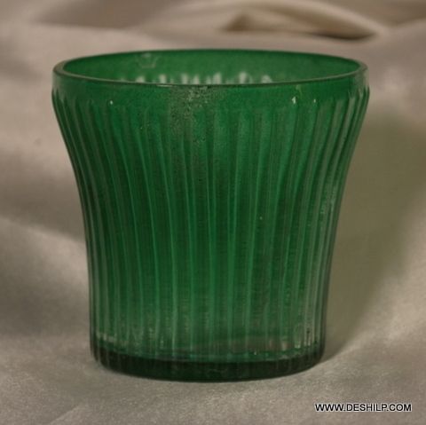 GREEN GLASS CANDLE HOLDER