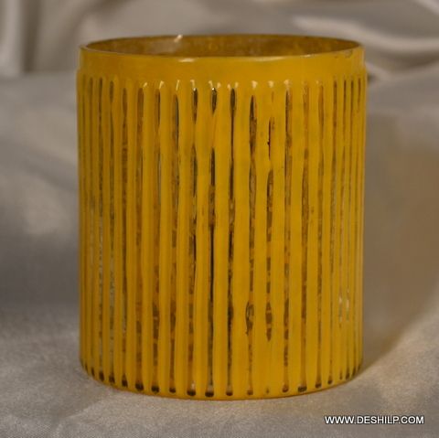 Antique Imitation Yellow Color Glass Candle Holder