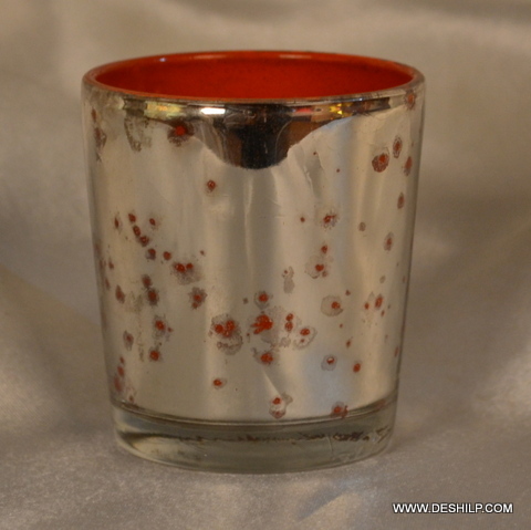 SILVER T LIGHT RED GLASS CANDLE VOTIVE
