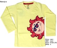 Kids Sun design printed T shirts - Pink/ Sky Blue/ Yellow - V Neck, Full Sleeve