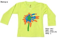 Kids Flower design printed Tshirts - Pitch/ Sky Blue/ L. Green - V Neck, Full Sleeve