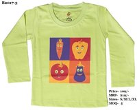 Kids Vegetable Design Printed T-Shirts - Peach/ Yellow/ L. Green - Round Neck, Full Sleeve