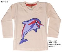Kids Dolphin Design Printed T-shirts - N. Blue/Peach/Yellow - V Neck, Full Sleeve
