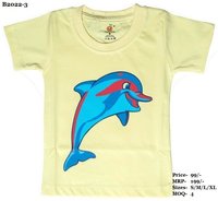 Kids Dolphin design printed T Shirts - Pink/Yellow/L. Green - Round Neck, Half Sleeve