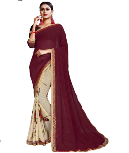 Red And Cream Stylish Saree