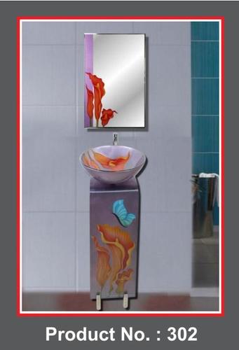 Glass Wash Basin - Glass, 9x42 inches with 16x16 Glass Bowl & 18x24 Mirror | Floor Mounted, Durable L-Bend Design, Easy to Fit