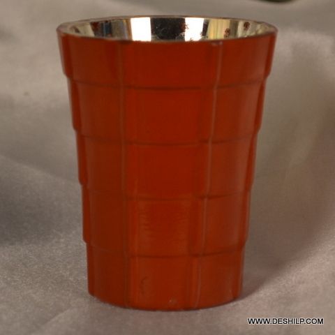 ORANGE GLASS SILVER CANDLE VOTIVE