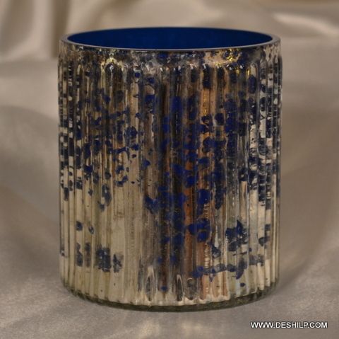 BLUE SILVER GLASS CANDLE VOTIVE