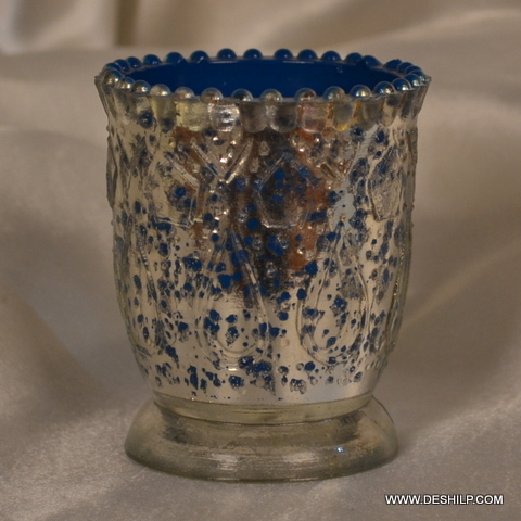 Round ANTIQUE SILVER FINISH GLASS CANDLE VOTIVE