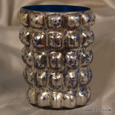 SILVER FINISH DECOR GLASS CANDLE HOLDER