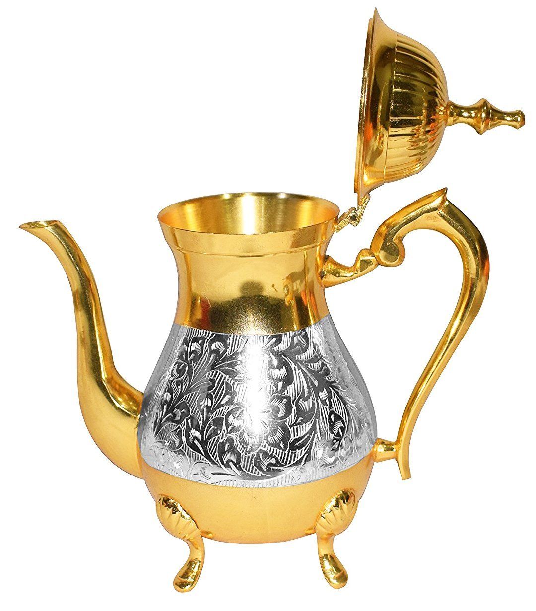 Mughal Style Brass Gold & Silver Tea Coffee Set