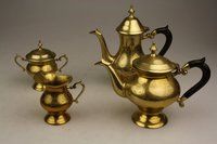 Brass Coffee & Tea Set on Silver Plated Tray
