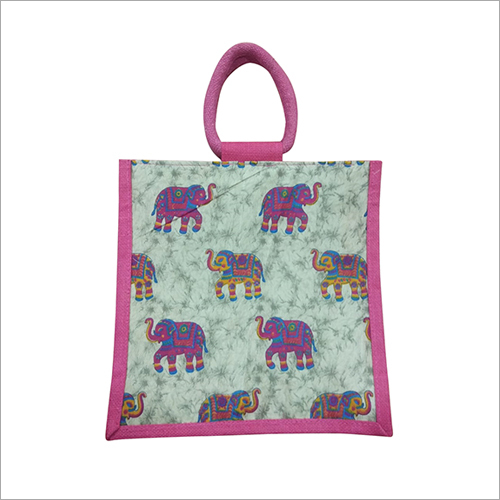 Jute Printed Bag - Jute Material, Zipper Top, Pink and Light Green | Trendy, Fashionable, Customizable Designs with Non-Toxic Colors