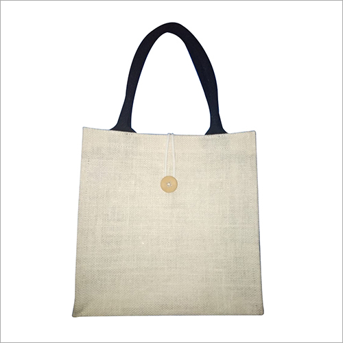 Jute Carry Bag - Jute Material White Color Button Closure | Eco-Friendly Durable Washable Trendy Heavy Weight Capacity Custom Designs Available