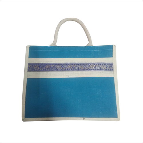 Jute Bag - Jute Material Zipper Top Sky Blue Color Custom Design | Washable Fray-Resistant High Tensile Strength Weather Adaptable