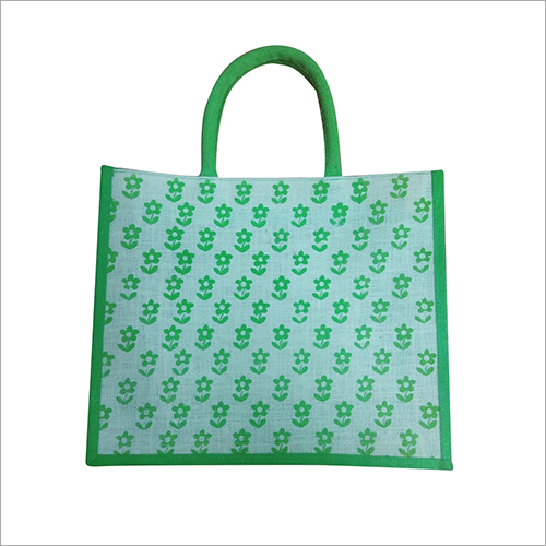 Jute Designer Printed Bag - Durable Jute Material, Zipper Top, Stylish Green Patterns | Washable, Customizable Designs, Classy Shopping Essentials