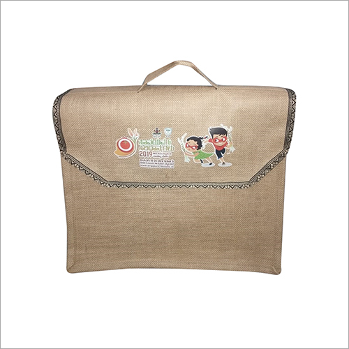 Jute Corporate Bag - Jute Material, Zipper Top, Off White Color | Customized Design, Washable, Durable, Fray Resistant, Vibrant Patterns