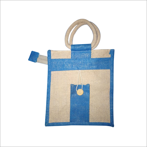 Rope Handle Jute Bag - Jute Material Zipper Top Blue Color | Eco Friendly Washable Fray Resistant High Tensile Strength Custom Designs