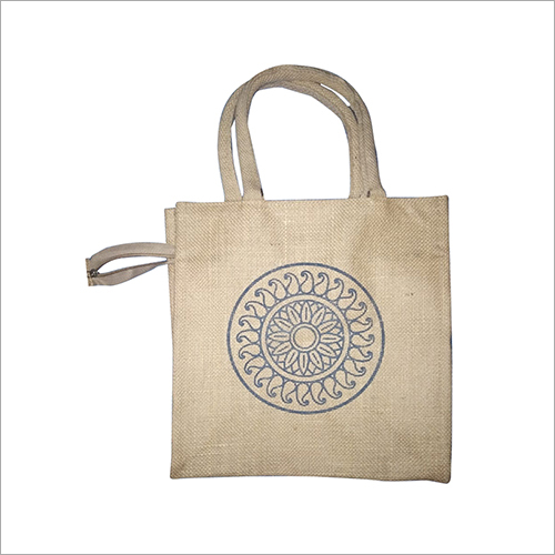 Trendy Jute Bag - Jute Material Off White Color Zipper Top Classy Floral Design Washable and Durable for Shopping