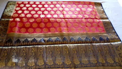 South Red And Blue Spun Silk Saree