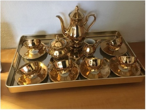 Brass 16 Pieces Gold Plated Tea Set For Home Decor