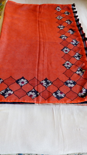 Cotton Linen Saree - Silk Material, Rust Grey Off White Colors | Exclusive Stylish Design for All Ages and All Seasons