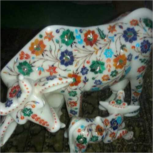 Handcrafted Marble Cow Statue