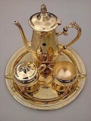 Brass Decorative Tea Set with Gold Tray