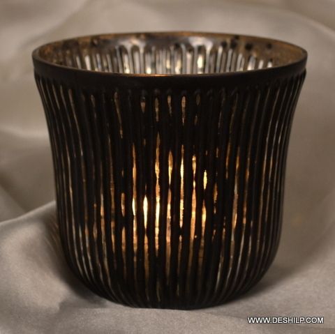 BLACK SILVER GLASS CANDLE HOLDER