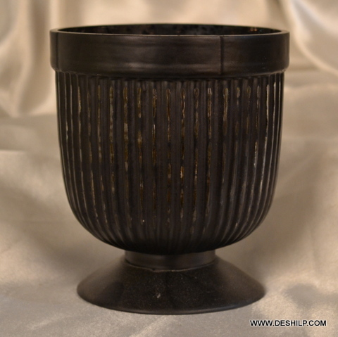 Black colored HURRICANE SHAPE GLASS CANDLE HOLDER