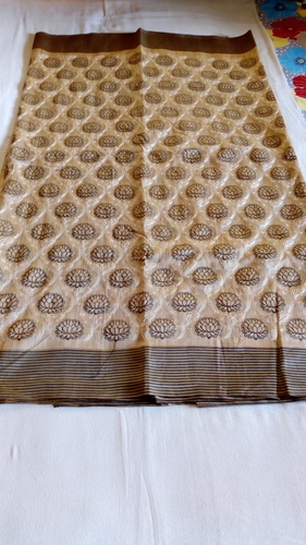 Silk Machine Embroidery Tussar Saree