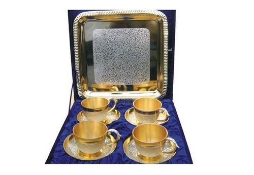 Gold & Silver Cups & Tray with Blue Velvet Box