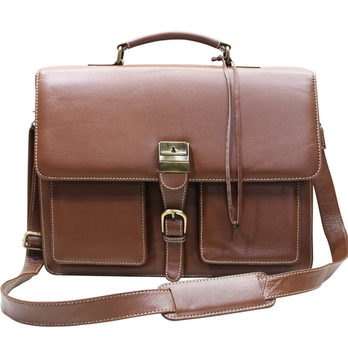 Plain Men Leather Office Bag Briefcase