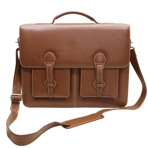Tan Men Leather Executive Office Bag Briefcase