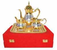 Beautiful Brass Silver Plated 4 Cups Tea set with Gift Box