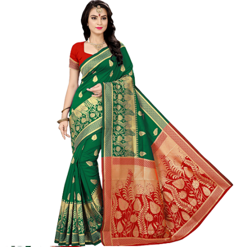 Green And Red Handloom Silk Saree