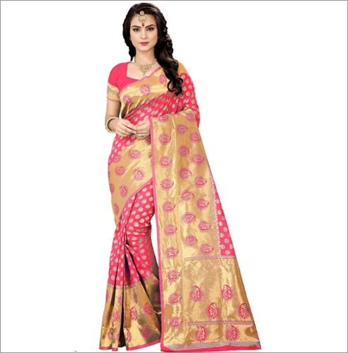 Pink Floral Printed Saree