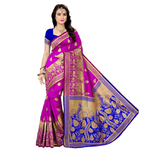 Pink And Blue Fancy Silk Saree