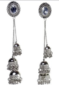 Afghani Kashmiri Tribal Oxidised Alloy Earring - Ruby Stone Detail, Fine Jewelry Set For Women, Perfect For Engagements And Parties