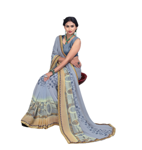 Grey Printed Saree