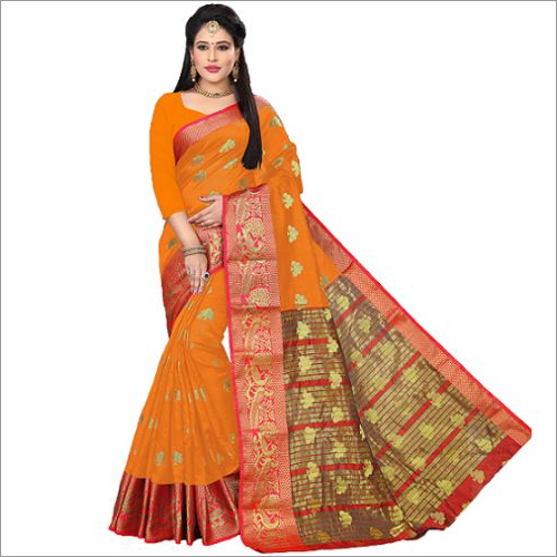 Orange With Red Border Silk Saree