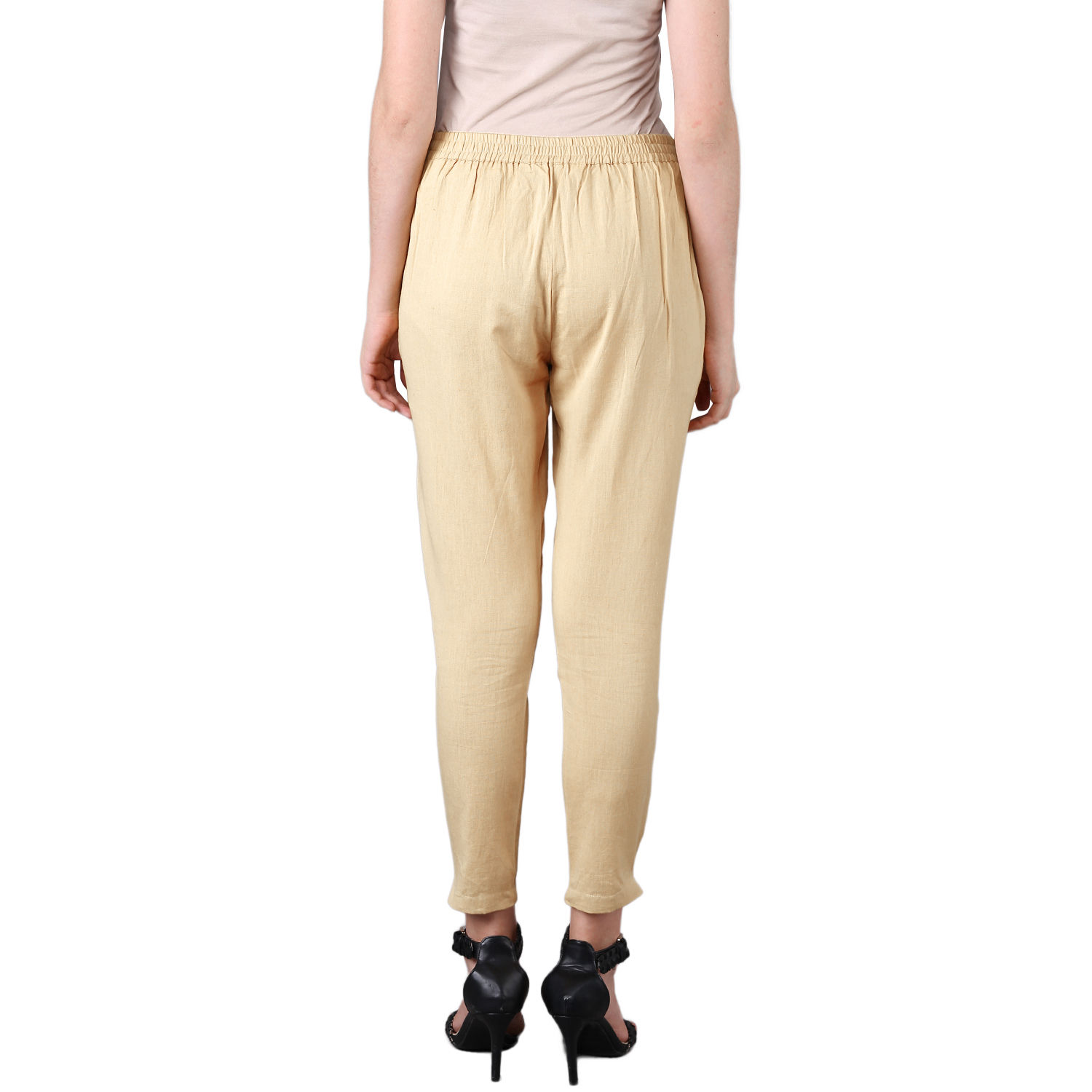 Ladies Off White Cotton Flex Pant