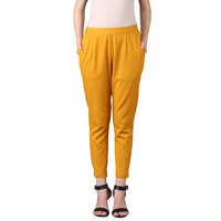 Ladies Yellow Cotton Flex Pant - Color: Mustard